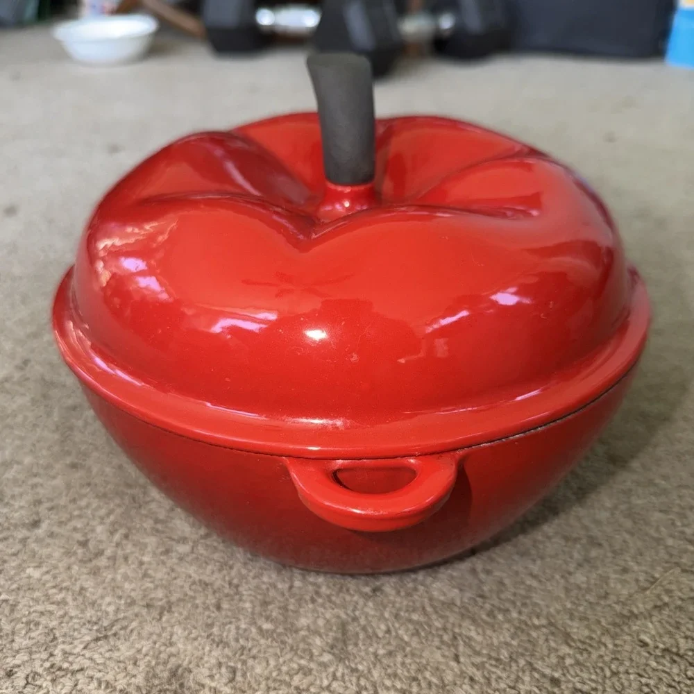 Vintage Color Cast Iron Dutch Oven Red Apple/ Tomato Casserole Pot 8